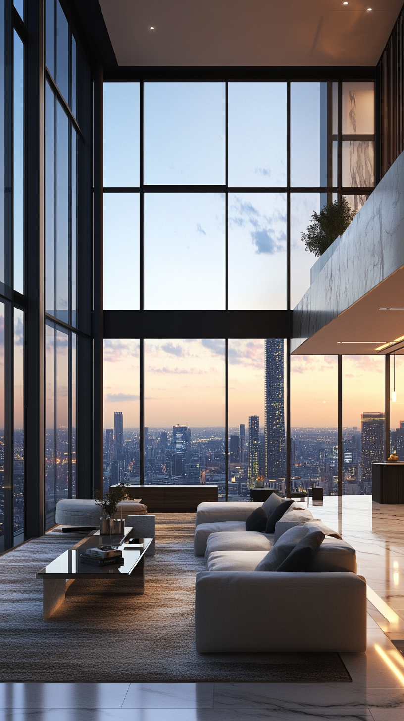 Skyline View High-Rise Apartment with Floor-to-Ceiling Windows