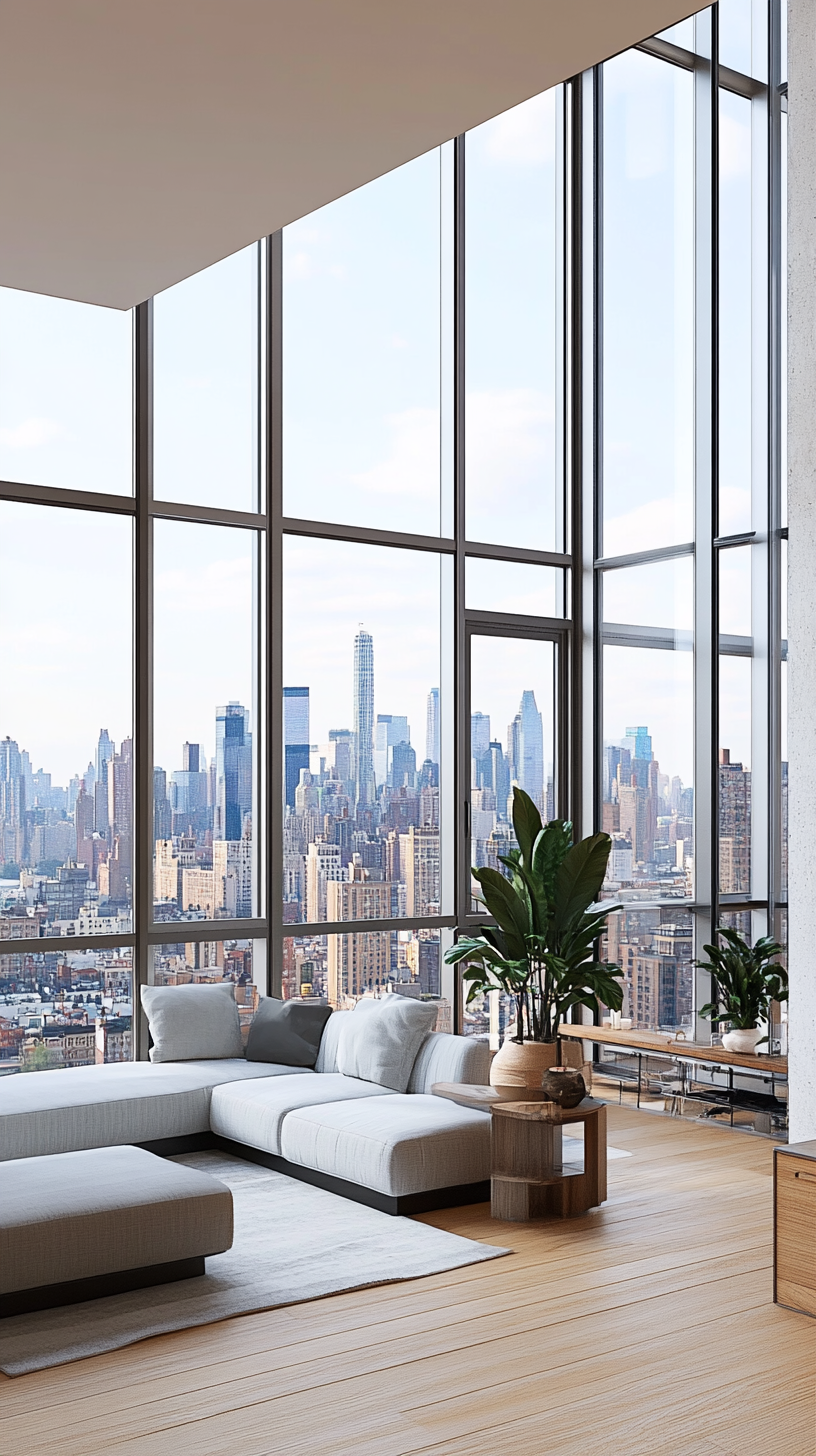 Contemporary High-rise Apartment with Skyline Views from Floor-to-Ceiling Windows