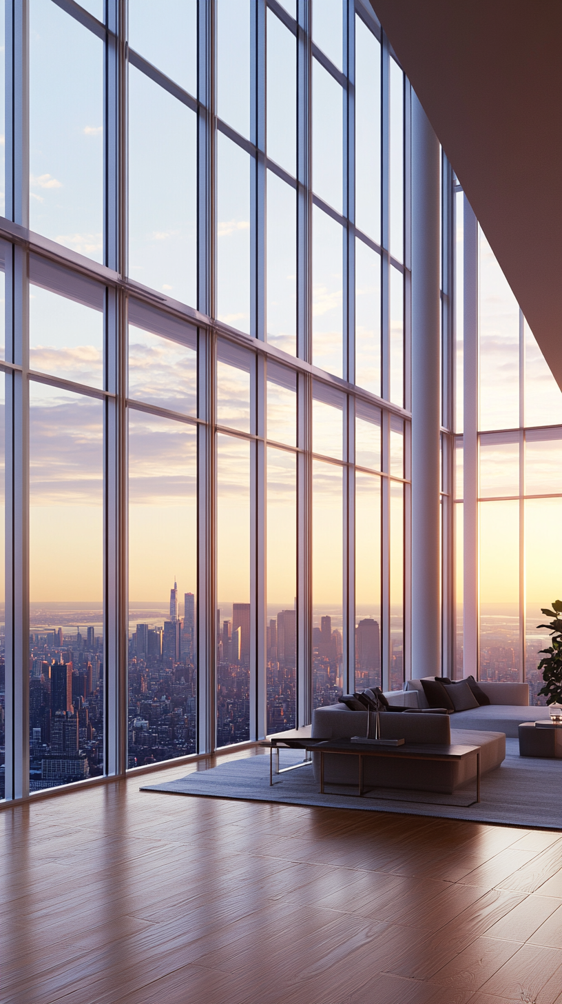 Contemporary high-rise apartment with panoramic skyline views