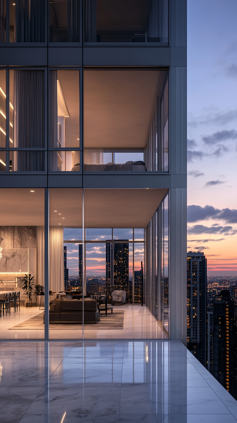 Modern highrise apartment with panoramic city views