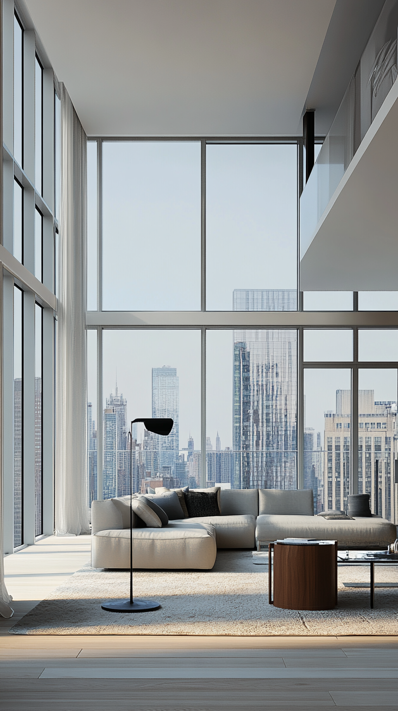 Modern High-Rise Apartment with Skyline View Windows