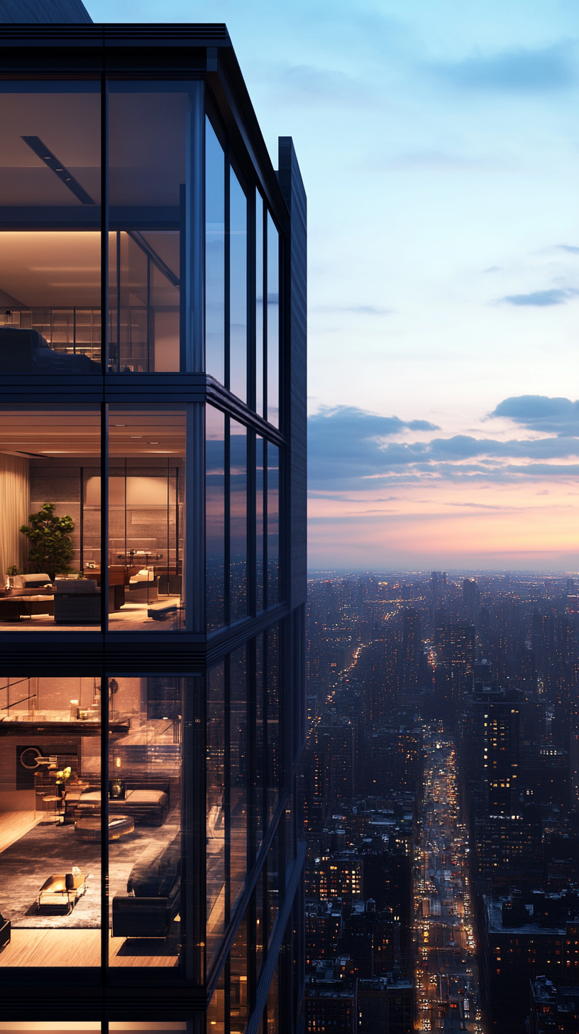 Contemporary High Rise Apartment Floor to Ceiling Windows Skyline Views