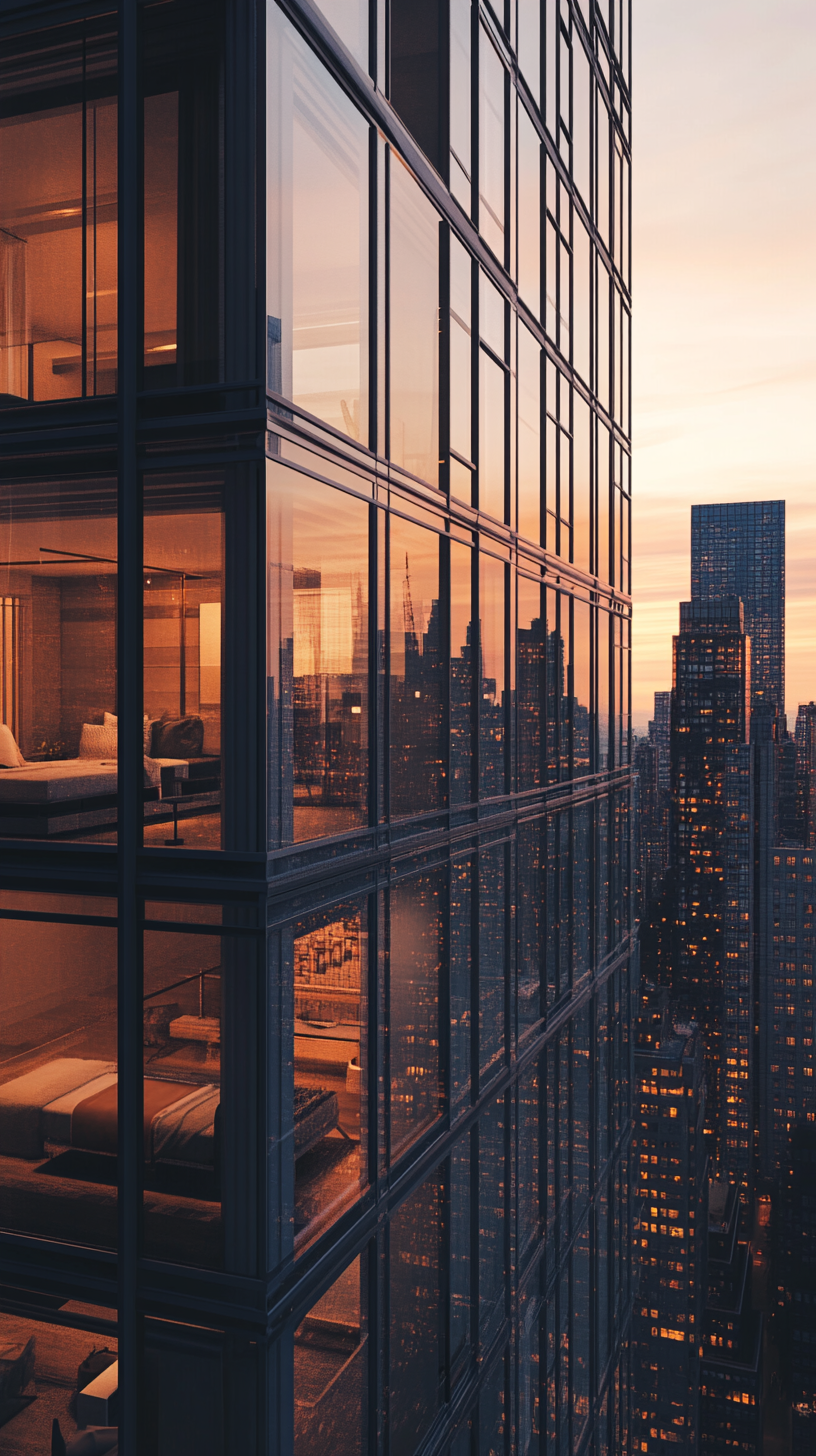 High-rise apartment with panoramic view from floor-to-ceiling windows