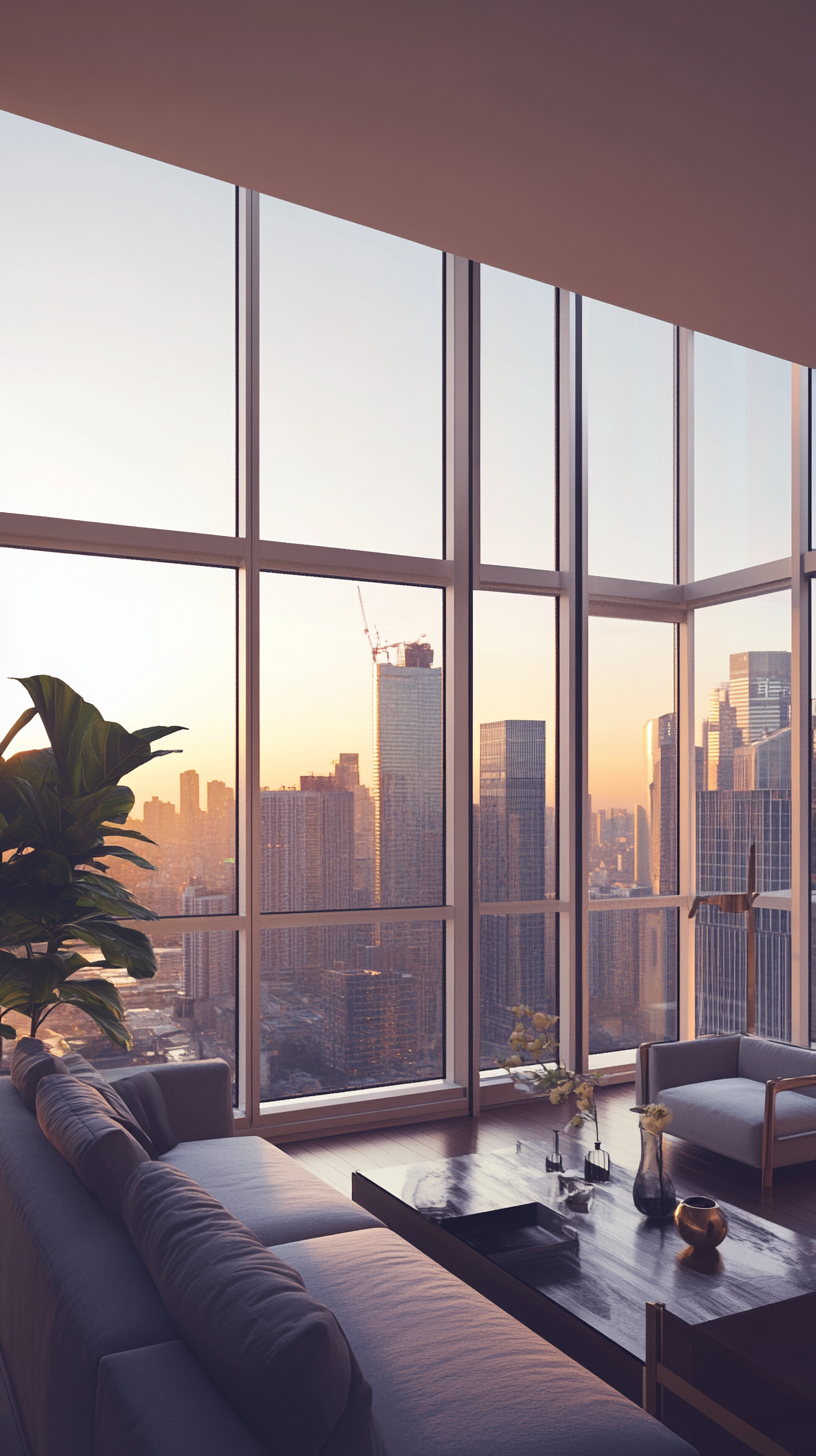 Skyline Views from Modern High-Rise Apartment