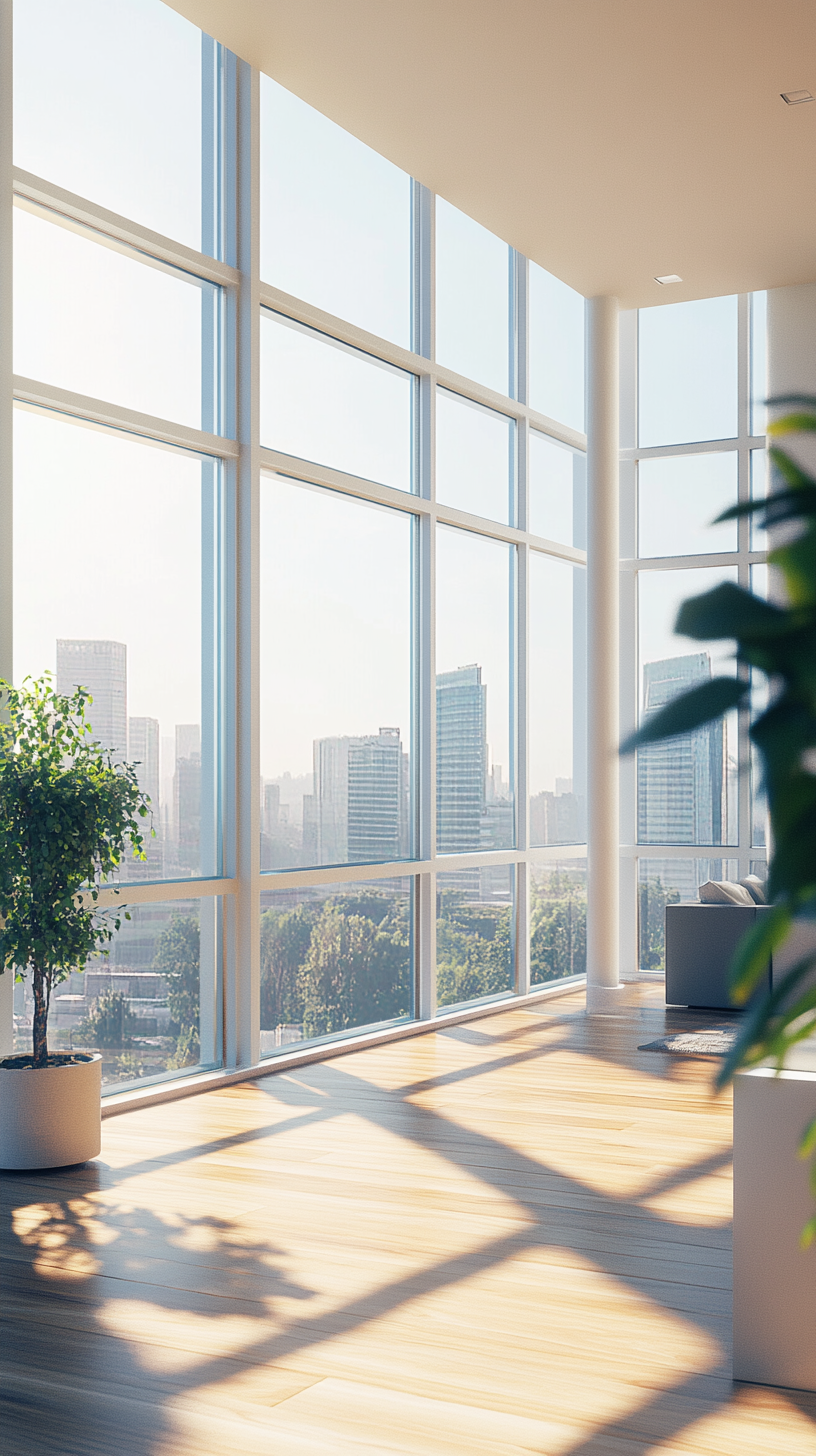 Contemporary apartment with sky view windows in tall building